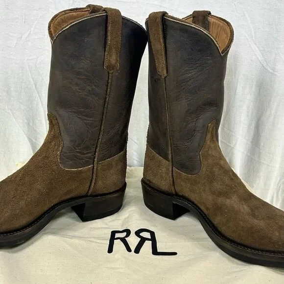 Ralph Lauren Double RL RRL Plainview Western Cowboy Boots Brown Leather Men’s 8D - Picture 4 of 11